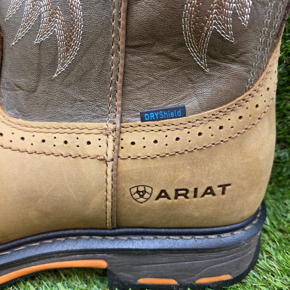 Ariat WorkHog H20 SIZE 12 WIDE Men's Waterproof Pull On Leather Work Boots Brown - Picture 12 of 14